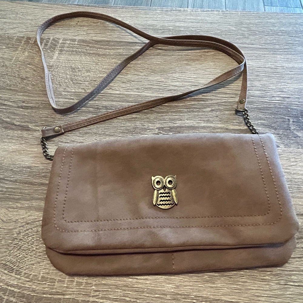 Tan Mini Satchel Bag with Owl